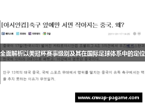 全面解析以美冠杯赛事级别及其在国际足球体系中的定位