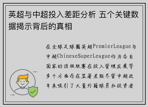 英超与中超投入差距分析 五个关键数据揭示背后的真相
